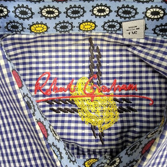 Robert Graham Shirt Mens Large Blue Checkered Button Up Long Sleeve Preppy - Picture 8 of 10